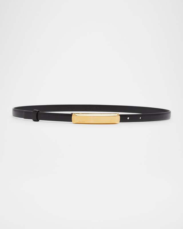Bar Smooth Leather Skinny Belt